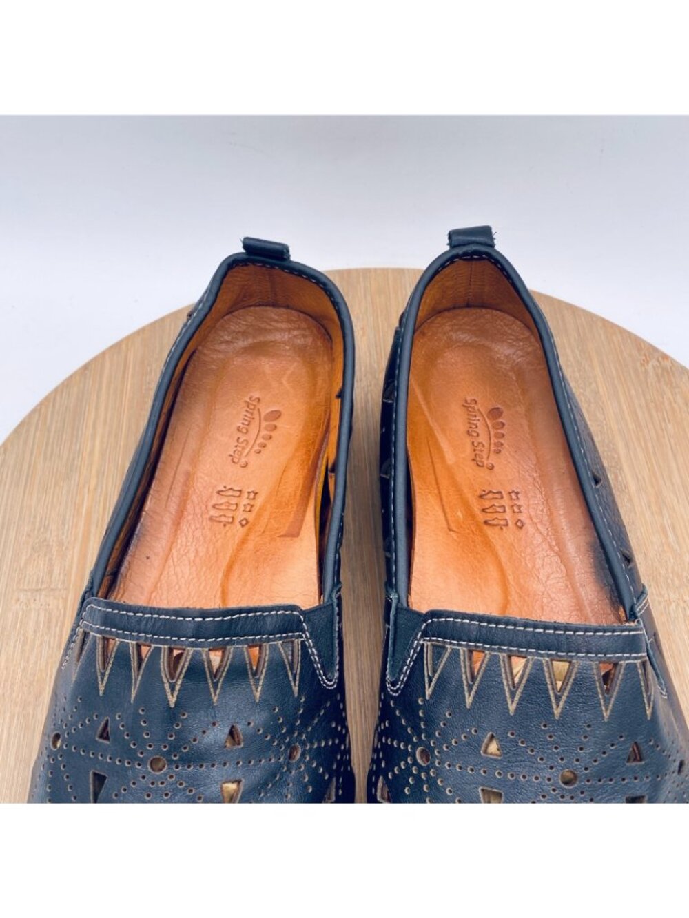 Spring Step Shoes Womens 10 41 Black Leather Perforated Loafers Artisan Boho - Picture 4 of 10